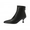Pointed Toe Kitten Square Heels Back Zipper Rustic Ankle Booties - Black