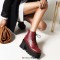 Square Toe Platforms Chunky Heels Crocodile Pattern Ankle Highs Boots - Wine Red Faux Leather