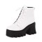 Square Toe Platforms Chunky Heels Crocodile Pattern Ankle Highs Boots - White Faux Leather
