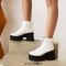 Square Toe Platforms Chunky Heels Crocodile Pattern Ankle Highs Boots - White Faux Leather