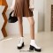 Square Toe Platforms Chunky Heels Crocodile Pattern Ankle Highs Boots - White Faux Leather
