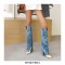 Chunky Heels Pointed Toe Denim Stitching Western Style Knee Highs Boots