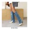 Chunky Heels Pointed Toe Denim Stitching Western Style Knee Highs Boots