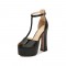 Peep Toe T-Straps Chunky Heels Platforms Pumps - Black