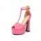Peep Toe T-Straps Chunky Heels Platforms Pumps - Pink