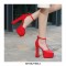 Peep Toe T-Straps Chunky Heels Platforms Pumps - Red