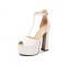 Peep Toe T-Straps Chunky Heels Platforms Pumps - White