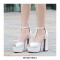 Peep Toe T-Straps Chunky Heels Platforms Pumps - White
