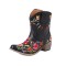 Pointed Toe Embroidered Flowers Chunky Heels Cowboy Style Western Boots - Black Faux Leather