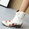 Pointed Toe Embroidered Flowers Chunky Heels Cowboy Style Western Boots - White Faux Leather