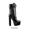 Block Round Heel Platform Ankle Strap Matt Booties with Side Zipper - Black
