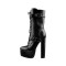 Block Round Heel Platform Ankle Strap Matt Booties with Side Zipper - Black