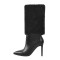 Pointed Toe Stiletto Heels Short Flock Trousers Tube Warm Knee Highs Winter Booties - Black Faux Leather
