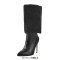 Pointed Toe Stiletto Heels Short Flock Trousers Tube Warm Knee Highs Winter Booties - Black Faux Leather