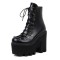 Round Toe Lace Up Punk Gothic Ankle Highs  Platforms Chunky Heels Boots - Black Faux Leather
