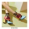 Chunky Heels Pointed Toe Ankle Straps Birdy Boots with Zipper - Multicolor
