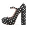 Round Toe Chunky Heels Dots Decorated Platforms Mary Janes Pumps - Black