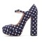 Round Toe Chunky Heels Dots Decorated Platforms Mary Janes Pumps - Blue