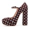 Round Toe Chunky Heels Dots Decorated Platforms Mary Janes Pumps - Brown