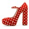 Round Toe Chunky Heels Dots Decorated Platforms Mary Janes Pumps - Red