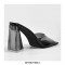 Chunky Heels Square Peep Toe Transparent Sandals  - Black