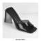 Chunky Heels Square Peep Toe Transparent Sandals  - Black