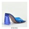 Chunky Heels Square Peep Toe Transparent Sandals  - Black