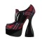 Bowling Round Heels Platform Belt Buckle Straps Round Toe Pumps  - Red