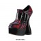 Bowling Round Heels Platform Belt Buckle Straps Round Toe Pumps  - Red