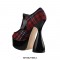 Bowling Round Heels Platform Belt Buckle Straps Round Toe Pumps  - Red