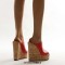 Summer Platform Wedge Peep Toe Cork Sandals - Red Faux Leather