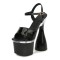 Peep Toe Platforms Chunky Bowling Heels Ankle Buckle Straps Pumps - Black