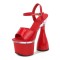 Peep Toe Platforms Chunky Bowling Heels Ankle Buckle Straps Pumps - Red