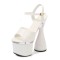 Peep Toe Platforms Chunky Bowling Heels Ankle Buckle Straps Pumps - White
