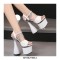 Peep Toe Platforms Chunky Bowling Heels Rhinestones Ankle Buckle Straps Pumps - White