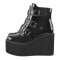 Round Toe Platforms Trible Buckle Straps Side Zipper Gothic Punk Wedges Boots - Black