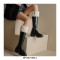 Round Toe Chunky Heels Low Platforms Knee Highs Side Zipper Winter Boots - Black