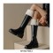 Round Toe Chunky Heels Low Platforms Knee Highs Side Zipper Winter Boots - Black