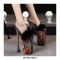 Peep Toe Strange Slim Pointed Ultra Heels Furry Ankle Buckle Straps Pole Pumps - Black