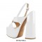 Chunky Heel Peep Toe Cross-tied Decorated Ankle Strap Patent Sandals - White