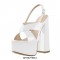 Chucky Heel Peep Toe Cross-tied Decorated Ankle Strap Patent Sandals - White