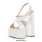 Chunky Heel Peep Toe Cross-tied Decorated Ankle Strap Patent Sandals - White