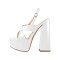 Chucky Heel Peep Toe Cross-tied Decorated Ankle Strap Patent Sandals - White