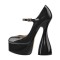 Round Toe Bowling Heels Platforms Mary Janes Disco Pumps - Black Patent