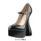 Round Toe Bowling Heels Platforms Mary Janes Disco Pumps - Black Patent