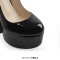 Round Toe Bowling Heels Platforms Mary Janes Disco Pumps - Black Patent