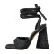 Square Open Toe Ankle Towelling Gladiator Straps Chunky Heels Sandals - Black Flock