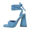 Square Open Toe Ankle Towelling Gladiator Straps Chunky Heels Sandals - Blue Flock