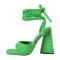 Square Open Toe Ankle Towelling Gladiator Straps Chunky Heels Sandals - Green Flock