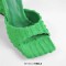 Square Open Toe Ankle Towelling Gladiator Straps Chunky Heels Sandals - Green Flock